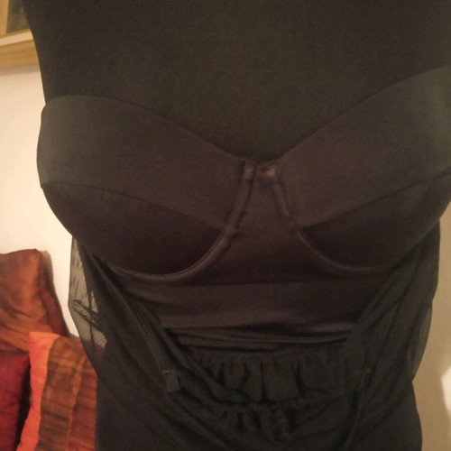 Black one-piece swimsuit with tulle used, size small