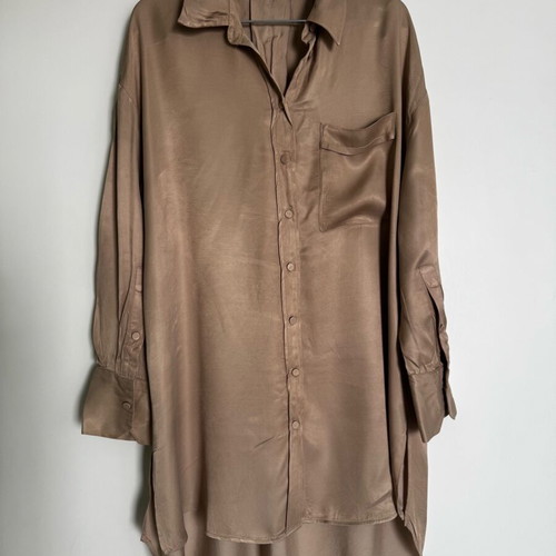 Zara Oversized πουκάμισο φόρεμα σατινέ μέγεθος S σαν καινούργιο, μπεζ taupe