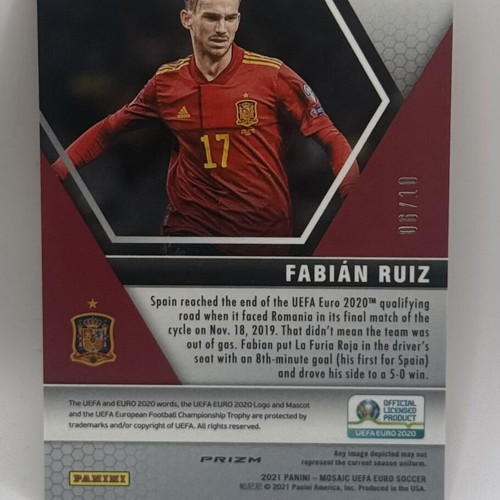 2021 Mosaic UEFA Euro Fabian Ruiz Gold Prizm card like new