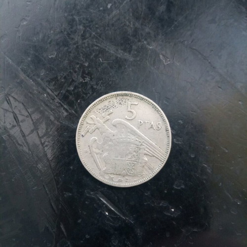 Coin 5 Pesetas Spain 1957 used, Franco