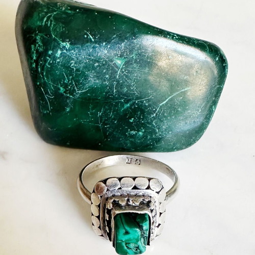 Vintage Silver 925 Ring with Natural Malachite Used
