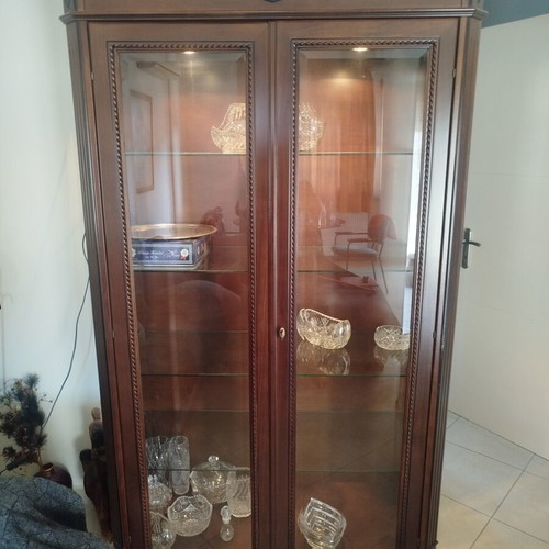 Classic solid wood showcase with lighting, used