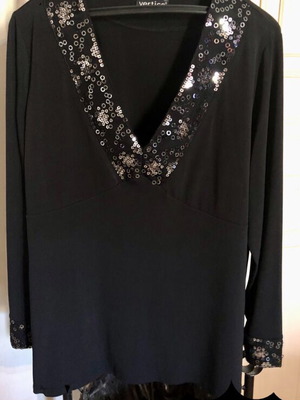 Sequin blouse long at collar and sleeves, new, black, size L