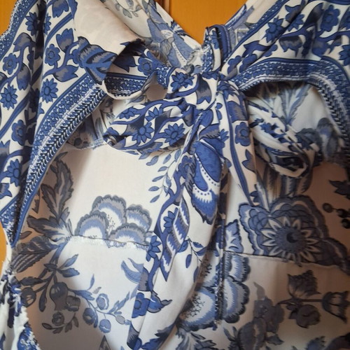 Maxi summer dress new, white with blue floral pattern