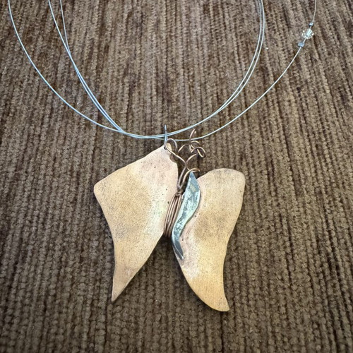 Handmade Butterfly Necklace like new, copper and wire
