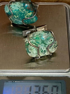 Винтидж сребърни копчета за ръкавели с естествен камък като нови