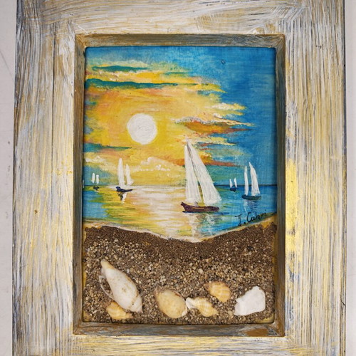 3D Painting I. Cabri Sunset and Seashells New Mixed Media