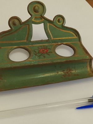 Vintage lithographed desk stand used for inkwells and pens