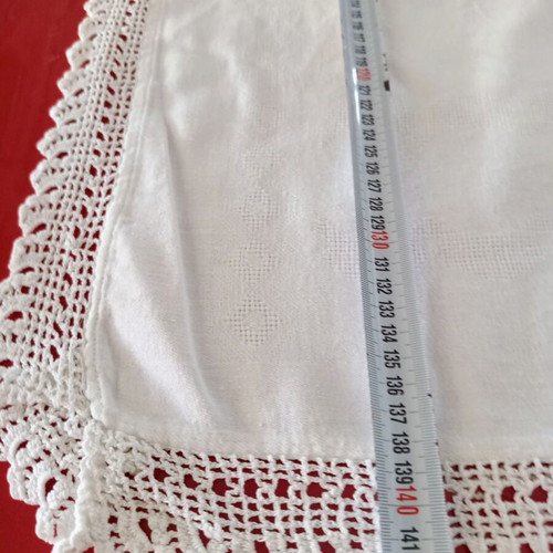 Handmade white tablecloth with thick crochet lace, like new