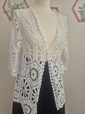 Ζακετάκι coton crochet μεταχειρισμένο, άσπρο, one size
