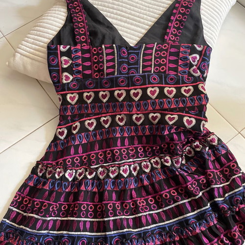 Anna Sui dress with embroidered hearts used, size 2, colorful