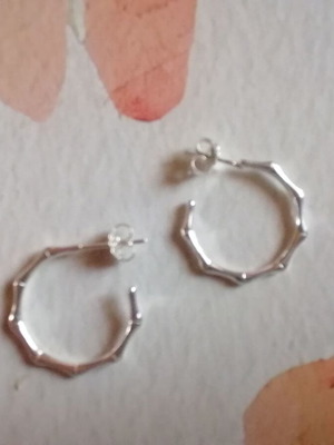 Silver 925 bamboo or bone hoop earrings new