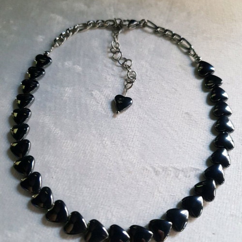 Hematite Heart Choker Stainless Steel Handmade Jewelry