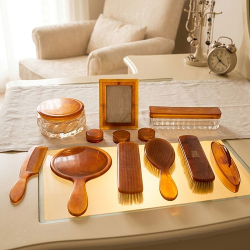 Antique 12-Piece Grooming Set 1920s-1930s with 9K Gold Monogram