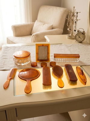 Antique 12-Piece Grooming Set 1920s-1930s with 9K Gold Monogram