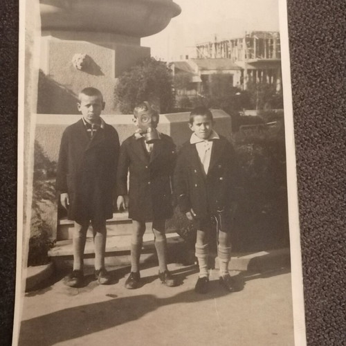 Maskoforos vintage photo with children wearing gas mask used
