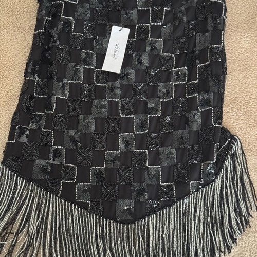 Nasty Gal mini skirt with braided tassels, new, size S, black and silver