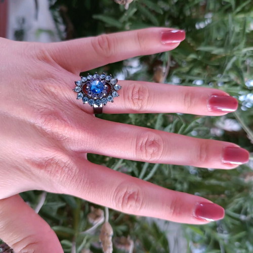 Steel ring adjustable size like new, blue and turquoise