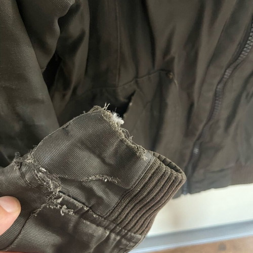 Men's jacket large used with abrasions, grey and brown
