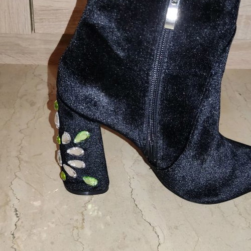 Public Desire women's ankle boots new, velvet with crystals on heels