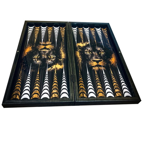 Luxury backgammon board with lion new, wood with glossy finish