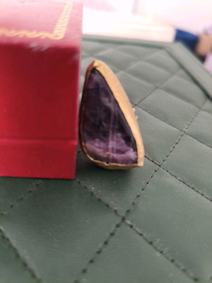 Gold ring with purple stone boho handmade like new