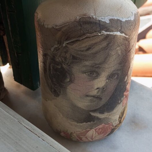 Handcrafted decorative bottle decoupage vintage style