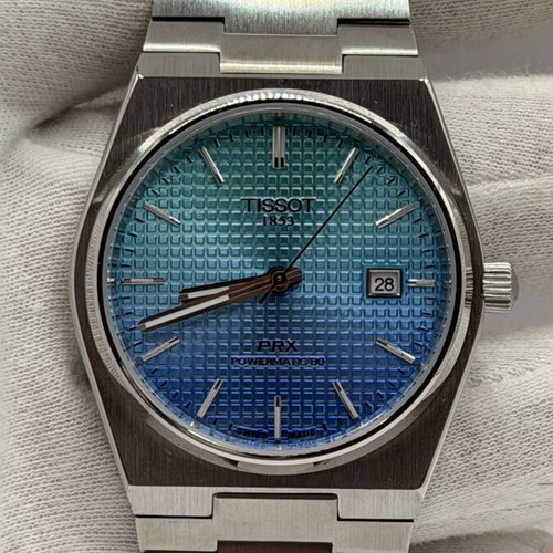Tissot PRX Powermatic 80 watch, sky blue gradient