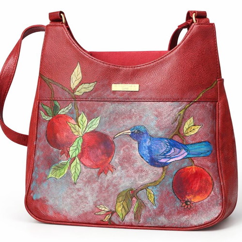 Hand Painted Red Shoulder Bag New, Faux Leather