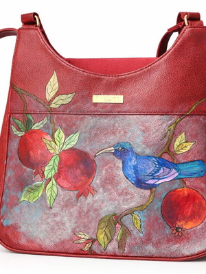 Hand Painted Red Shoulder Bag New, Faux Leather