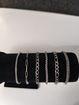 6 men's stainless steel bracelets, silver