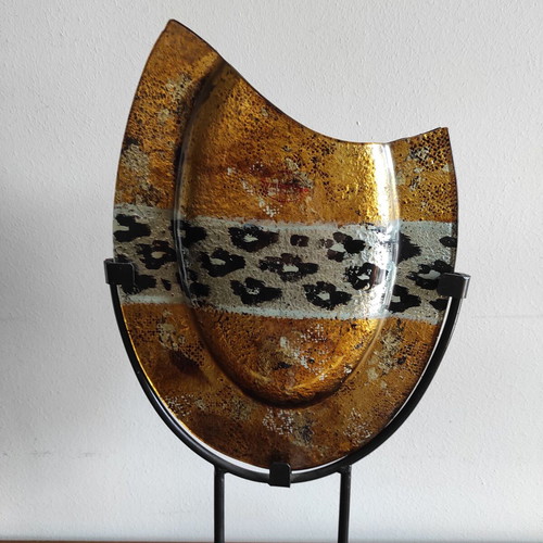 Art glass βάζο σε μεταλλική βάση σαν καινούργιο