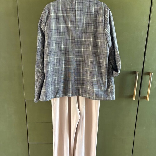 Shein checked jacket L like new, beige and blue