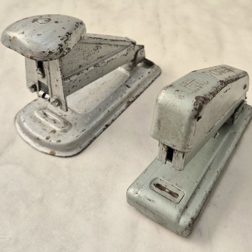 Vintage staplers set used, 2 metal office staplers
