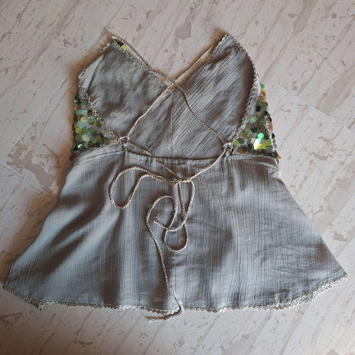 Sequin top with open back, new, green, size S