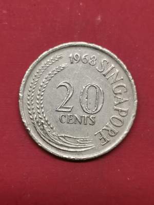 Singapore 20 Cents Coin 1968 used