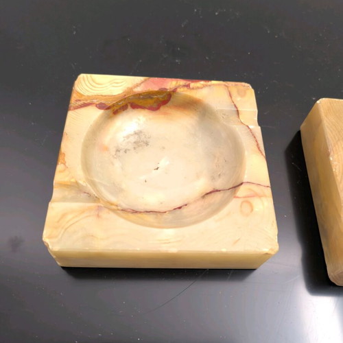 Marble ashtrays used, set of two with different colors