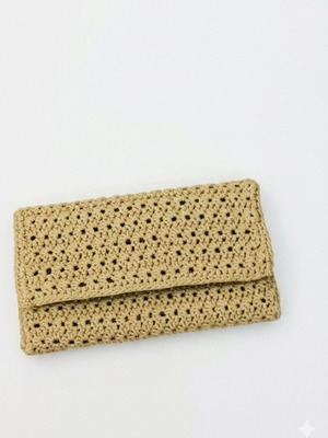 Handmade Crochet Golden Hour Clutch new, gold