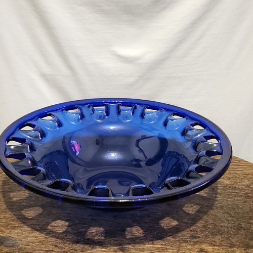 Large decorative retro cobalt blue artistic glass bowl like new