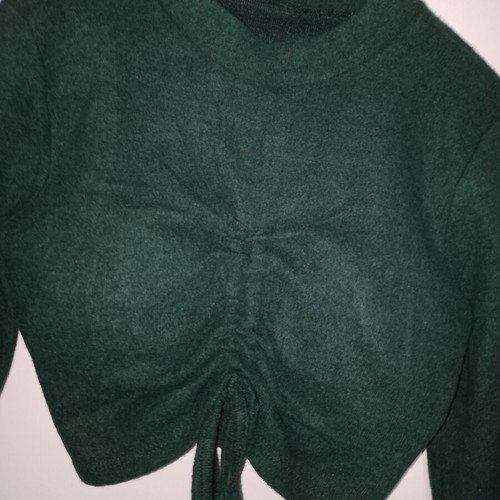 Crop fleece blouse new with cups and front drawstring, size S
