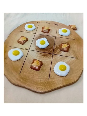 Handmade tic tac toe on natural wood trunk 20 cm with ceramic pieces new