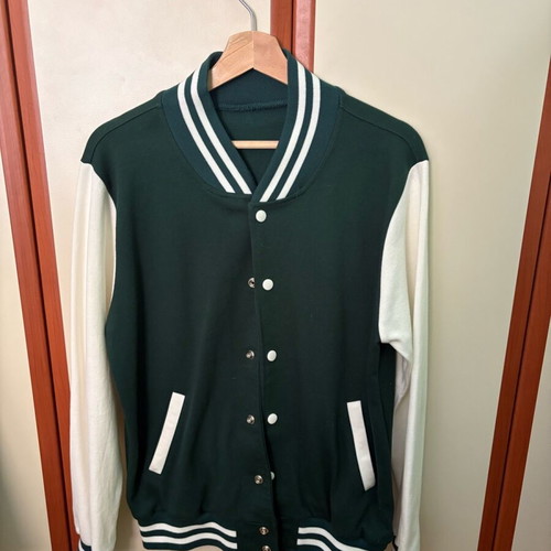 Letterman jacket new, white and green, size L