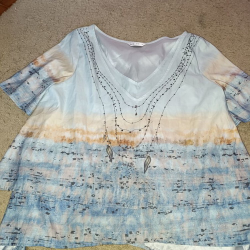 Women's blouse L/XL like new, white and turquoise, airy
