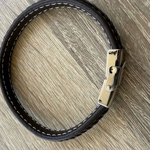 Men's bracelet brown leather with stainless steel like new