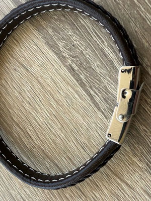 Men's bracelet brown leather with stainless steel like new