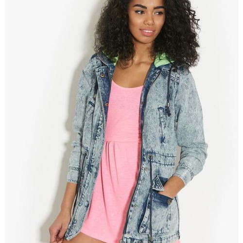 Τζιν μπουφάν παρκά με κουκούλα acid wash medium καινούργιο