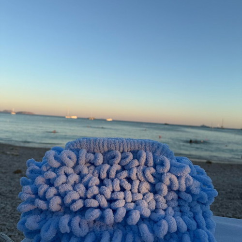 Puffy bag large handmade blue with lining