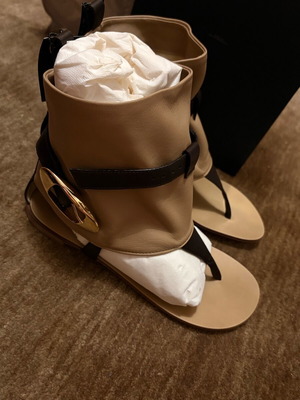 Giuseppe Zanotti beige leather sandals with high ankle collar and decorative buckle, new, size 36