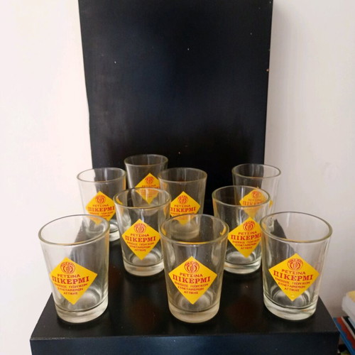 Collectible glass glasses Retsina Pikermi used, set of 8