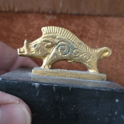 Metal Wild Boar with Marble Base used